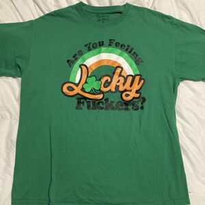Hot Topic Irish T-Shirt Mens XL Green Short Sleeve Cotton Are You Feeling Lucky